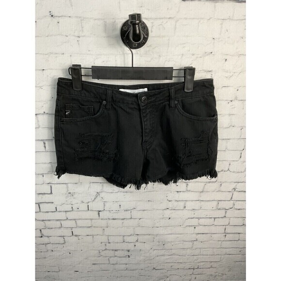 KanCan Womens Black Distressed Cutoff Shorts Cotton Pockets Size S T2 - Picture 1 of 10